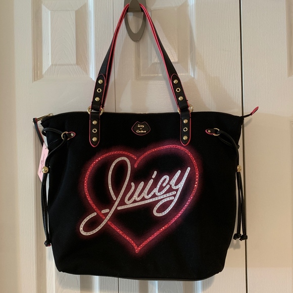 JUICY COUTURE Sport Tote Bag Black & Pink Heart - Picture 5 of 7